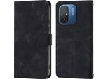 Cover Per Xiaomi Redmi 12C Embossed Flip Leather Wallet Case Con Stand Nero