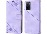 Custodia Per Oppo A55S 5G In Rilievo Custodia A Portafoglio In Pelle Flip Con Funzione Stand Viola