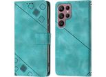 Custodia Per Samsung Galaxy S22 Ultra 5G In Rilievo Custodia A Portafoglio In Pelle Flip Con Funzione Stand Verde