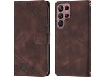 Custodia Per Samsung Galaxy S22 Ultra 5G In Rilievo Custodia A Portafoglio In Pelle Flip Con Funzione Stand Marrone
