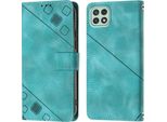 Custodia Per Samsung Galaxy A22 5G In Rilievo Custodia A Portafoglio In Pelle Flip Con Funzione Stand Verde