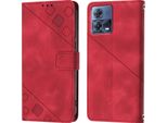 Custodia Per Motorola Moto S30 Pro 5G In Rilievo Custodia A Portafoglio In Pelle Flip Con Funzione Stand Rosso