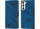 Custodia Per Samsung Galaxy S23+ In Rilievo Custodia A Portafoglio In Pelle Flip Con Funzione Stand Blu