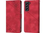 Custodia Per Samsung Galaxy S21 Fe In Rilievo Custodia A Portafoglio In Pelle Flip Con Funzione Stand Rosso