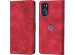 Custodia Per Motorola Moto G 5G 2022 In Rilievo Custodia A Portafoglio In Pelle Flip Con Funzione Stand Rosso