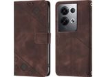 Custodia Per Oppo Reno8 Pro 5G In Rilievo Custodia A Portafoglio In Pelle Flip Con Funzione Stand Brown