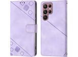 Custodia Per Samsung Galaxy S22 Ultra 5G In Rilievo Custodia A Portafoglio In Pelle Flip Con Funzione Stand Viola
