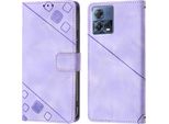 Custodia Per Motorola Moto S30 Pro 5G In Rilievo Custodia A Portafoglio In Pelle Flip Con Funzione Stand Viola