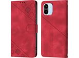 Custodia Per Xiaomi Redmi A1 In Rilievo Custodia A Portafoglio In Pelle Flip Con Funzione Stand Rosso
