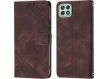 Custodia Per Samsung Galaxy A22 5G In Rilievo Custodia A Portafoglio In Pelle Flip Con Supporto Marrone