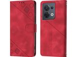 Custodia Per Oppo Reno8 5G In Rilievo Custodia A Portafoglio In Pelle Flip Con Funzione Stand Rosso
