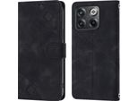 Custodia Per Oneplus 10T 5G In Rilievo Custodia A Portafoglio In Pelle Flip Con Funzione Stand Nero