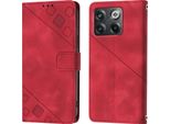 Custodia Per Oneplus 10T 5G In Rilievo Custodia A Portafoglio In Pelle Flip Con Funzione Stand Rosso