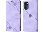Custodia Per Motorola Moto G 5G 2022 In Rilievo Custodia A Portafoglio In Pelle Flip Con Funzione Stand Viola