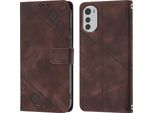 Custodia Per Motorola Moto E32 4G/E32S In Rilievo Custodia A Portafoglio In Pelle Flip Con Funzione Stand Brown