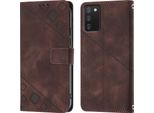 Custodia Per Samsung Galaxy A03S In Rilievo Custodia A Portafoglio In Pelle Flip Con Funzione Stand Brown