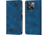 Custodia Per Oneplus 10T 5G In Rilievo Custodia A Portafoglio In Pelle Flip Con Funzione Stand Blu