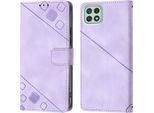 Custodia Per Samsung Galaxy A22 5G In Rilievo Custodia A Portafoglio In Pelle Flip Con Funzione Stand Viola
