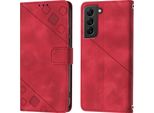 Custodia Per Samsung Galaxy S22 5G In Rilievo Custodia A Portafoglio In Pelle Flip Con Funzione Stand Rosso