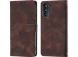 Custodia Per Motorola Moto G52 In Rilievo Custodia A Portafoglio In Pelle Flip Con Funzione Stand Brown