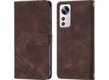 Custodia Per Xiaomi 12 Pro Embossed Flip Leather Wallet Case Con Funzione Stand Brown