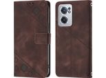 Custodia Per Oneplus Nord Ce 2 5G In Rilievo Custodia A Portafoglio In Pelle Flip Con Funzione Stand Brown