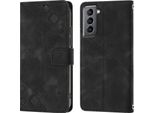 Custodia Per Samsung Galaxy S21 5G In Rilievo Custodia A Portafoglio In Pelle Flip Con Funzione Stand Nero