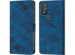 Custodia Per Motorola Moto G Power 2022 In Rilievo Custodia A Portafoglio In Pelle Flip Con Funzione Stand Blu