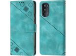 Custodia Per Motorola Moto G52 In Rilievo Custodia A Portafoglio In Pelle Flip Con Funzione Stand Verde