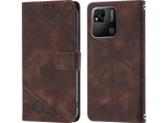 Custodia Per Xiaomi Redmi 10A In Rilievo Custodia A Portafoglio In Pelle Flip Con Funzione Stand Brown