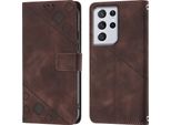Custodia Per Samsung Galaxy S21 Ultra 5G In Rilievo Custodia A Portafoglio In Pelle Flip Con Funzione Stand Marrone