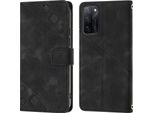 Custodia Per Oppo A55S 5G In Rilievo Custodia Portafoglio In Pelle Flip Con Funzione Stand Nero