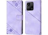 Custodia Per Xiaomi Redmi 10A In Rilievo Custodia A Portafoglio In Pelle Flip Con Funzione Stand Viola