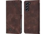 Custodia Per Samsung Galaxy S21 Fe In Rilievo Custodia A Portafoglio In Pelle Flip Con Funzione Stand Brown
