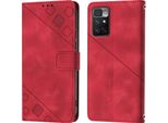 Custodia Per Xiaomi Redmi 10 In Rilievo Custodia A Portafoglio In Pelle Flip Con Funzione Stand Rosso