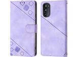 Custodia Per Motorola Moto G52 In Rilievo Custodia A Portafoglio In Pelle Flip Con Funzione Stand Viola