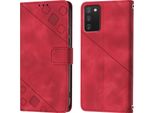 Custodia Per Samsung Galaxy A03S In Rilievo Custodia A Portafoglio In Pelle Flip Con Funzione Stand Rosso
