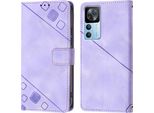 Custodia Per Xiaomi 12T / 12T Pro / Redmi K50 Ultra Embossed Flip Leather Wallet Case Con Stand Purple