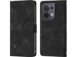 Custodia Per Oppo Reno8 5G In Rilievo Custodia A Portafoglio In Pelle Flip Con Funzione Stand Nero