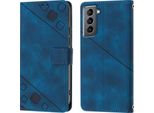 Custodia Per Samsung Galaxy S21 5G In Rilievo Custodia A Portafoglio In Pelle Flip Con Funzione Stand Blu