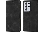 Custodia Per Samsung Galaxy S21 Ultra 5G In Rilievo Custodia A Portafoglio In Pelle Flip Con Funzione Stand Nero