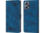Cover Per Xiaomi Poco X4 Gt Embossed Flip Leather Wallet Case Con Stand Blu