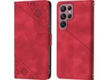 Custodia Per Samsung Galaxy S22 Ultra 5G In Rilievo Custodia A Portafoglio In Pelle Flip Con Funzione Stand Rosso
