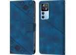 Custodia Per Xiaomi 12T / 12T Pro / Redmi K50 Ultra In Rilievo Custodia A Portafoglio In Pelle Flip Con Funzione Stand Blu