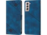 Custodia Per Samsung Galaxy S21 Plus 5G In Rilievo Custodia A Portafoglio In Pelle Flip Con Funzione Stand Blu