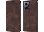 Custodia Per Xiaomi Redmi Note 12 In Rilievo Custodia A Portafoglio In Pelle Flip Con Funzione Stand Brown