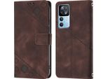 Custodia Per Xiaomi 12T / 12T Pro / Redmi K50 Ultra Embossed Flip Leather Wallet Case Con Funzione Stand Brown