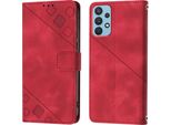 Custodia Per Samsung Galaxy A32 4G In Rilievo Custodia A Portafoglio In Pelle Flip Con Funzione Stand Rosso