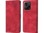 Custodia Per Xiaomi Redmi 10A In Rilievo Custodia A Portafoglio In Pelle Flip Con Funzione Stand Rosso