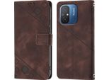 Custodia Per Xiaomi Redmi 12C In Rilievo Custodia A Portafoglio In Pelle Flip Con Funzione Stand Brown